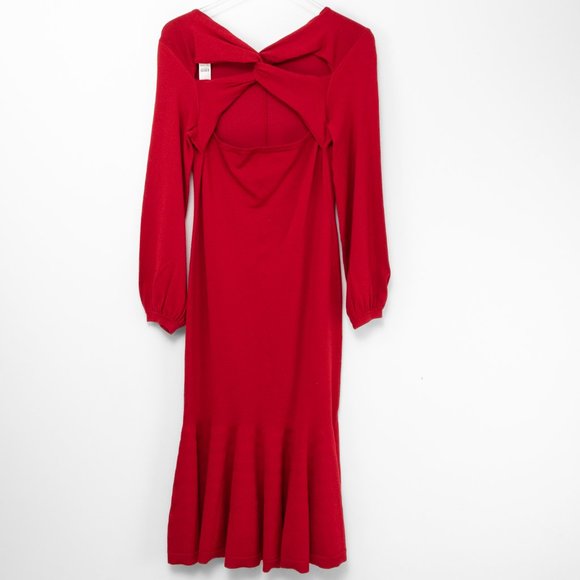 J. Crew Merino Wool Sweater Dress Twist Back Midi Long Sleeve  Red Size XS New - Picture 2 of 6